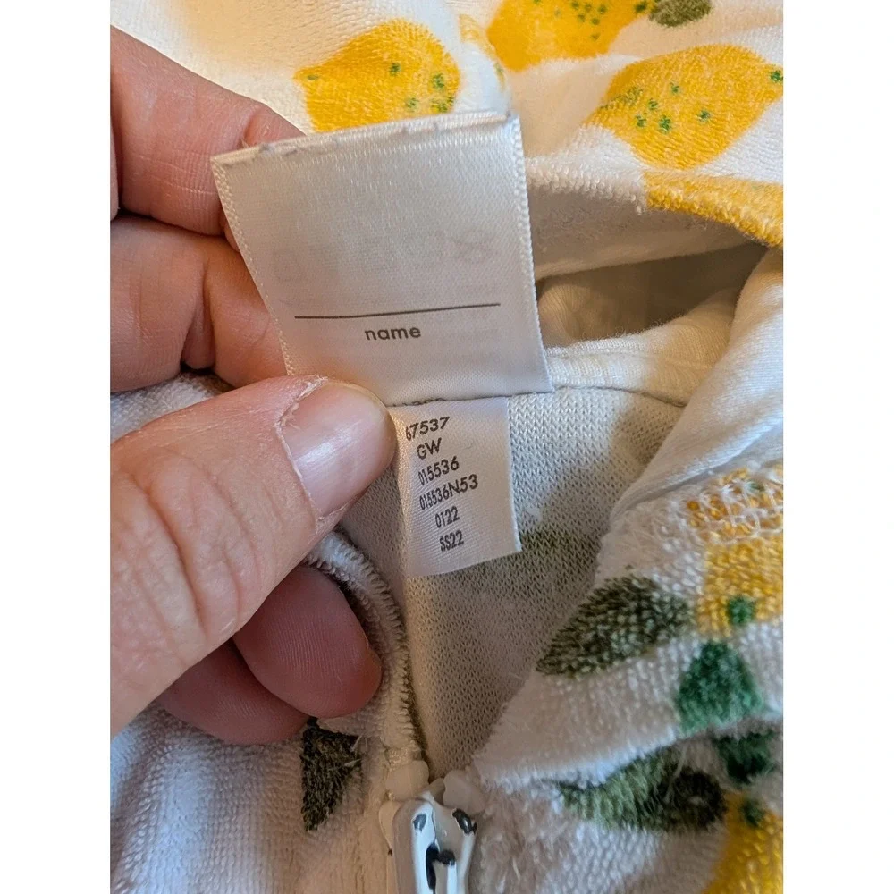 Hanna Andersson Kids Lemon Print Terry Cloth Hooded Zip Up Cover Up White Size 8